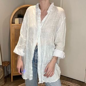 Zara White Linen Button Down Shirt
